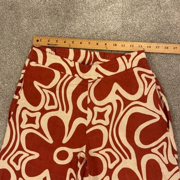 Honorine Wide Leg Abstract Floral Print Linen Pants Cream Orange size XS NWOT - Picture 6 of 8